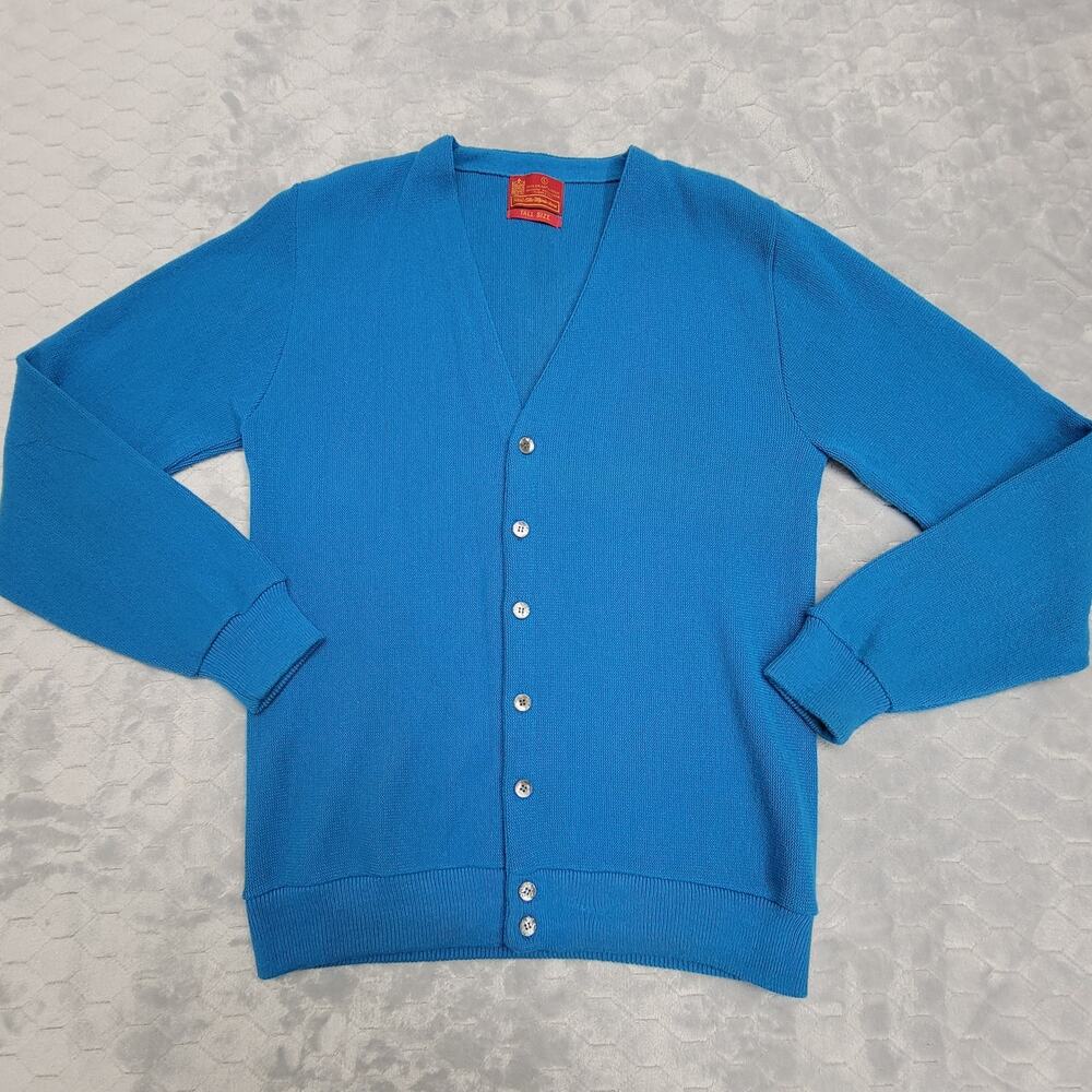 Vintage Sears Kings Road Blue Cardigan Sweater Mens Large Tall L Orlon Acrylic